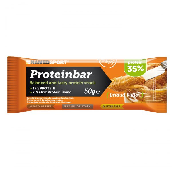 Μπάρα_Πρωτεΐνης_Named_Sport_Proteinbar_Peanut_Butter_50gr_1 Μπάρα πρωτεΐνης βασισμένη σε συμπυκνωμένη και Isolate πρωτεΐνη γάλακτος, με ηλιέλαιο ψυχρής πίεσης, επικαλυμμένη με μαύρη σοκολάτα.